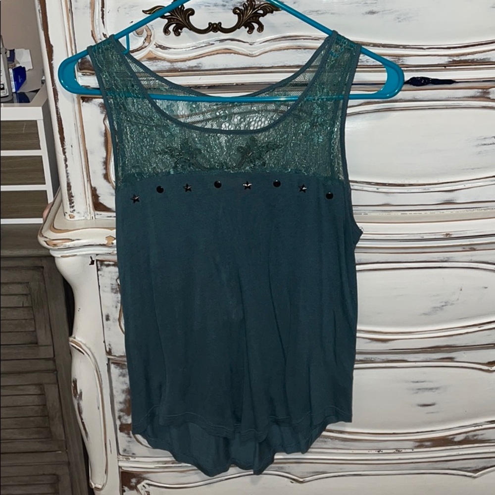 green lace studded tank